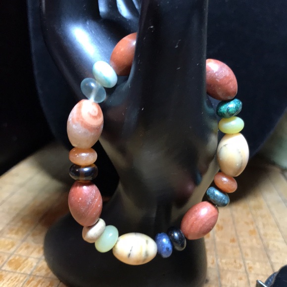 Semiprecious Natural Stone Crystal Mix Beaded Bracelet 7”L Stretchy Elastic EVC - Picture 3 of 13
